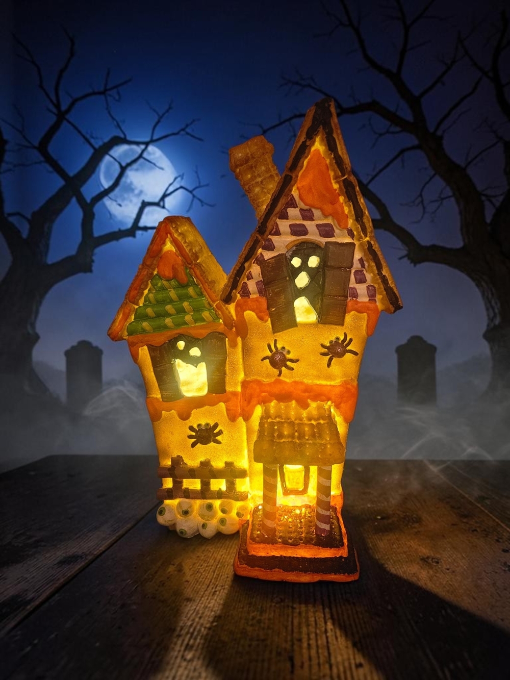 Halloween Lighted Haunted House Vintage 1990's Ceramic